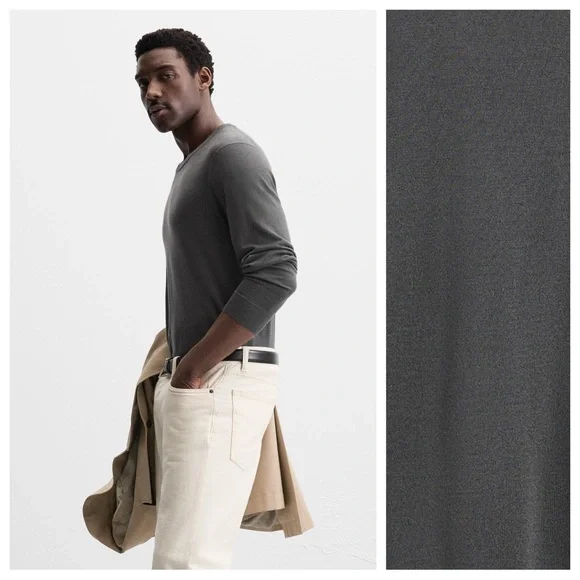 NWT. Zara Gray Loose-Fitting Sweater made of Mercerized Wool. Size XL.